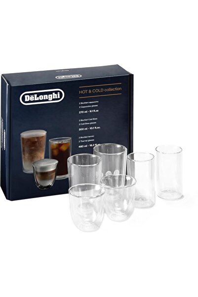 De'Longhi طقم أكواب زجاجية للمشروبات الساخنة والباردة، 6 قطع - 2 كابتشينو، 2 ...