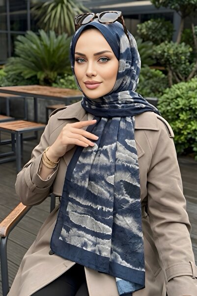 İmajButik Navy Blue İpekhan Patterned Shawl