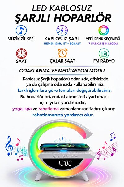 ATLT ATLANTİS ŞARJLI HOPERLÖR 7 LED IŞIKLI BLUETOOTHLU FM RADYO ALARM SAAT ŞA...