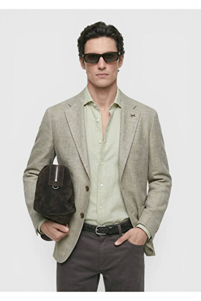 Ramsey Light Green Patterned Shirt Shoulder Slim Fit Cotton Blend Jacket