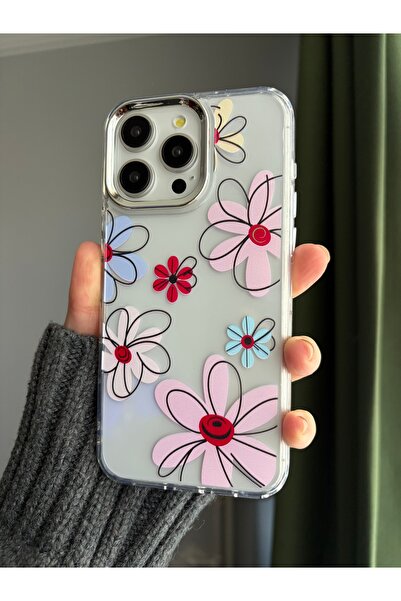 İPhone 12 ve iPhone 12 Pro ile Uyumlu Renkli Çiçek Desenli Telefon Kılıfı
