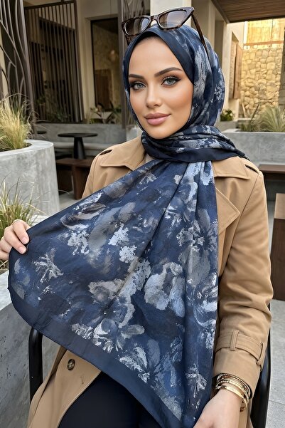 İmajButik شال كراش منقوش باللون الأزرق الداكن من إيشيبهان