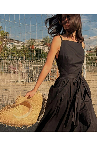 My Blog Black Thin Straps Double Tie Long Dress - 2011