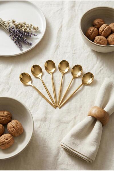 HSDemirci Set of 6 Luxury Gold Stainless Steel Teaspoons (13 cm)