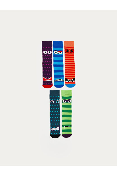 LC Waikiki Men's Printed Crew Socks, Set of Five