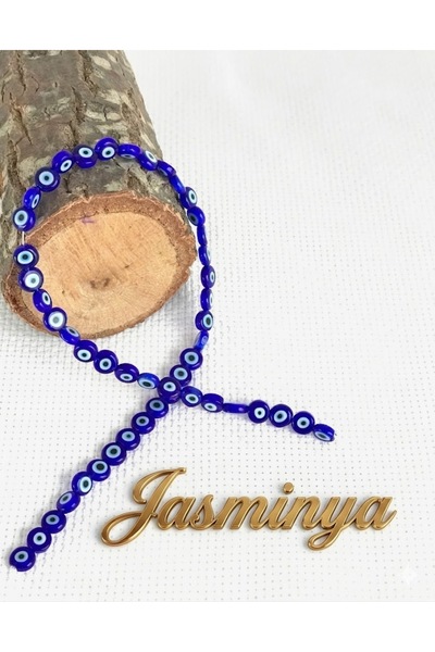 Jasminya 10 Adet 8 mm Yassı Delikli Cam Nazar Takı Boncuğu Lacivert-Mavi Renk...