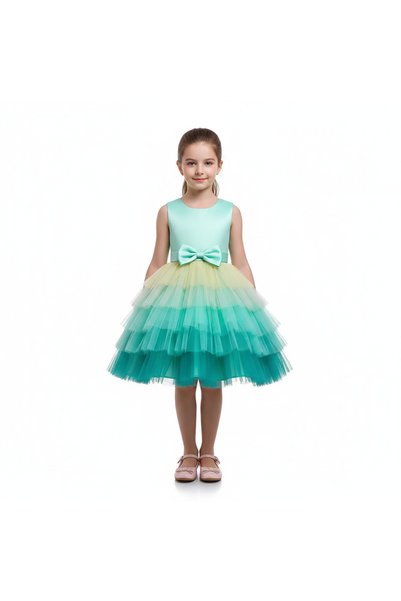ddaniela D' Daniela - Toddler Girls Bow Front Ombre Layered Gown Dress - Mult...