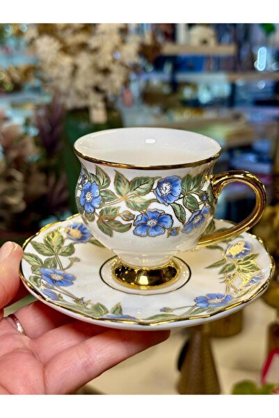 ACAR MAVİ ALTIN TEK KİŞİLİK TÜRK KAHVESİ FİNCANI