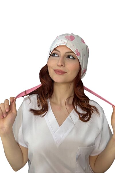 Cotton Poplin Surgical And Chef Bonnet Pink Hearts Patterned