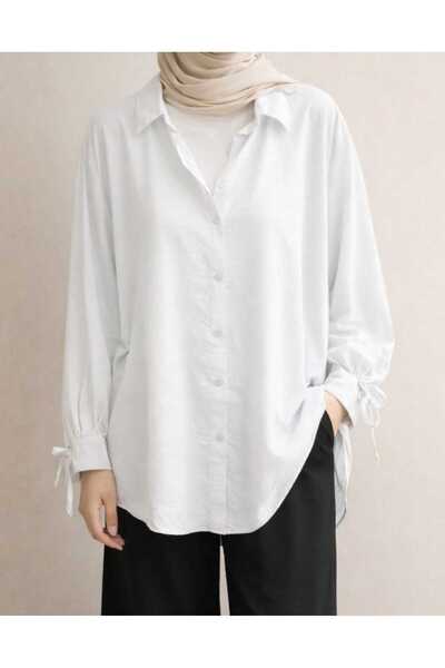 Moda Neva Γυναικείο ανοιχτό μπλε μακρύ τουνίκ πουκάμισο με λεπτομέρεια στις μ...