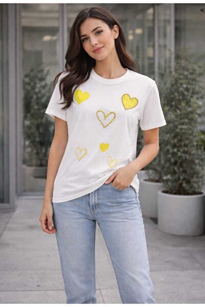 DİMA Κοντομάνικο μπλουζάκι με λαιμόκοψη με πέτρα καρδιάς