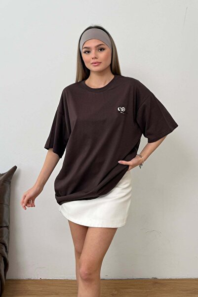 GİYSA Γυναικείο T-Shirt με λαιμόκοψη ποδηλάτου, κεντημένο, 100% βαμβακερό, κα...