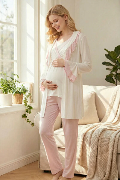 Rimel Homewear طقم بيجامة قطنية للحوامل مكون من 3 قطع - طقم حقيبة مستشفى بفتح...