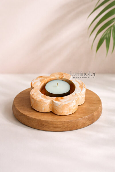 Luminolier Çiçek Formlu Dekoratif Tealight Mumluk - Mermer Desenli - Boho Ev ...