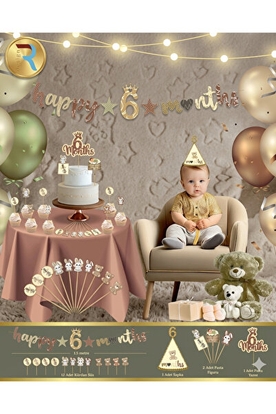 Dizayn Parti Evi DZYN Yeşil Renk Temalı 6 Ay Parti Seti - Happy 6 Months Bann...