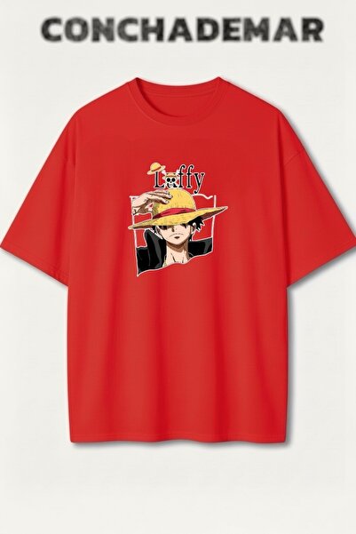 Vordevia Tricou din bumbac premium supradimensionat cu imprimeu One Piece Luffy