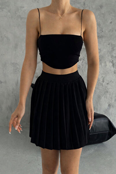 Tarz Cool Ψηλόμεση πλισέ μίνι φούστα Γυναικεία Tenniscore Κομψή casual φούστα