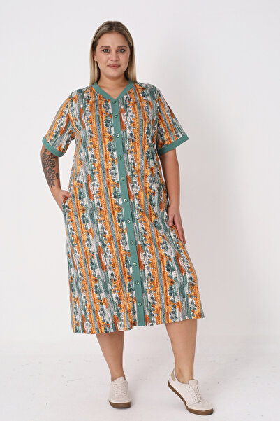 İntensive Φόρεμα με σχέδια σε πράσινο χρώμα, με κουμπιά σε όλο το μήκος, με λ...