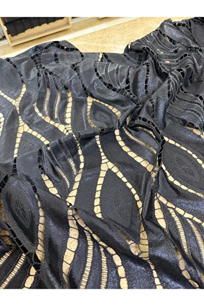 METERİAL Μαύρο Γυαλιστερό Βελούδινο Ύφασμα Ένδυσης Κομμένο με Λέιζερ - 135 εκ.