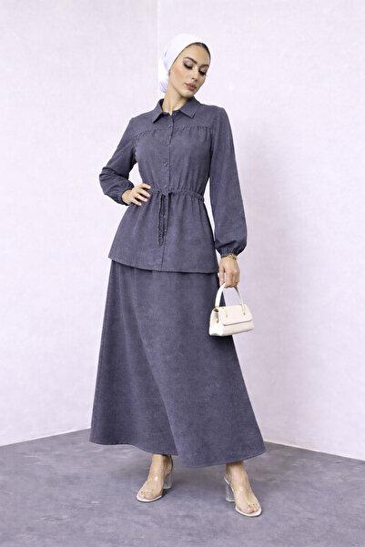 Cupra Kumaş Beli Büzgülü Gömlek Yaka Takım