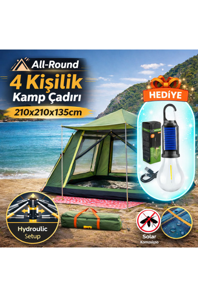 MUBX 4 Kişilik Otomatik Kamp Çadırı 210x210x135 cm Su Geçirmez Tenteli Çadır ...