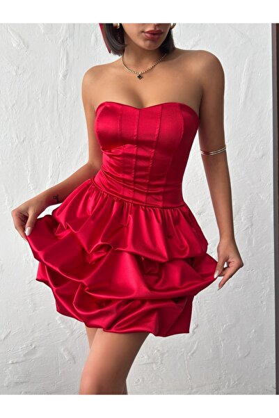 ADAMODA.RO Κομψό κοντό φουσκωτό φόρεμα σε στυλ κορσέ