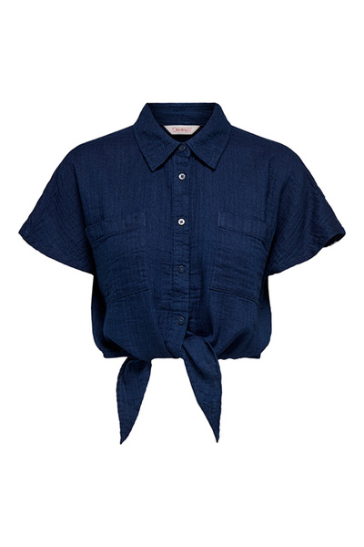 ONLY ONLLEONI SEERSUCKER CAP KNOT SHIRT WVN Γυναικείο Μπλε Πουκάμισο - 15367290