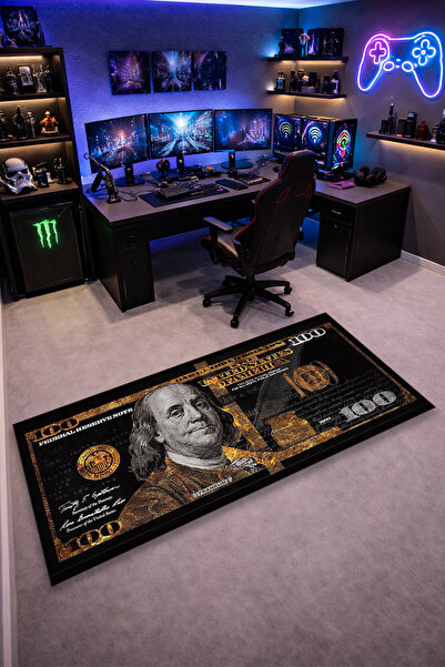 gxe.art 100 Dolar Kaymaz Taban Makinede Yıkanabilir Gaming Para Desenli Oyunc...
