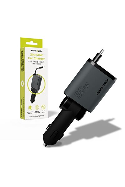 Mobile Origin Incarcator Auto 3in1 CA27, 50W, USB-C + USB-A si Cablu USB-C In...