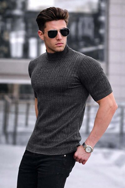 Madmext Ανδρικό πλεκτό μπλουζάκι Yarım Balıkçı Füme 4604