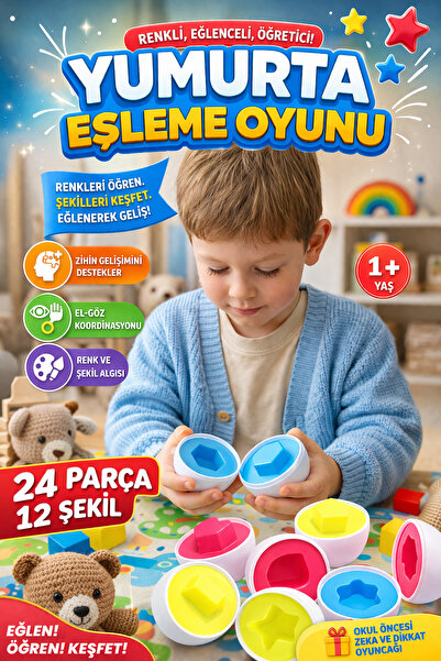 M&H Renk ve Şekil Öğreten 12'li Montessori Yumurta - 24 Parça Eğitici Bultak ...