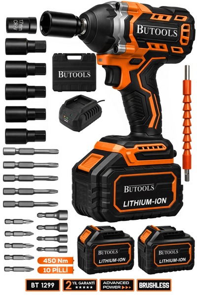 BUTOOLS 450 Nm Akülü Somun Bijon Sökme Takma Sikma Makinesi Matkap Vidalama K...