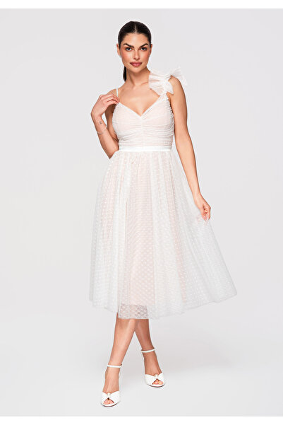 Larica Women's fitted midi cocktail dress LA-OM-DLR324 White