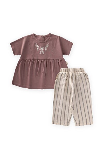 Cigit Σετ τουνίκ με σαλβάρια μουσελίνας για 1-7 ετών, χρώμα Dusty Rose