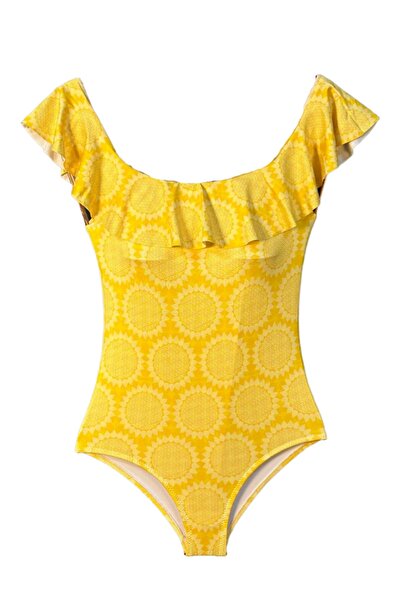 LOOK ME Vivid Geometric Sun Patterned Flounce Girls' Swimsuit