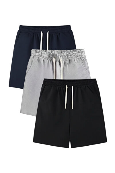 SURMARİ Set of 3 Comfortable Fit Unisex Combed Cotton Sports Shorts