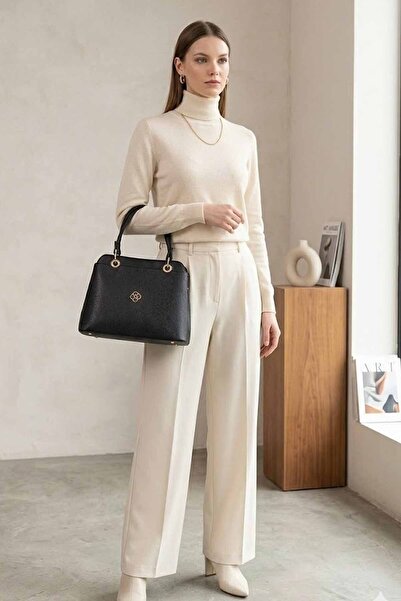 vynor atelier Μαύρη γυναικεία τσάντα χειρός και ώμου - Χρυσή λεπτομέρεια, με ...