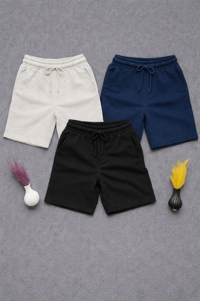 SURMARİ Set of 3 Comfortable Fit Unisex Combed Cotton Sports Shorts