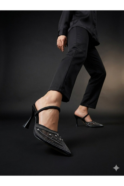 Ozzo Woman Lastikli 9 cm topuklu abiye terlik ayakkabı