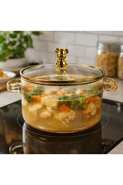 Generic High Quality Glass Pot with Lid and Bear Handle