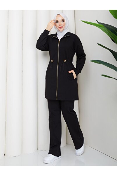 moda4b Kadın 2 Parça Eşofman Takımı İki İplik Pamuk Fermuarlı Rahat N-05512 _...