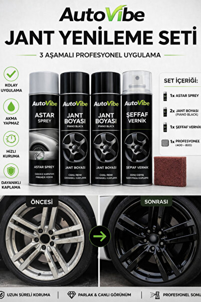 AutoVibe Özel Üretim Piano Black Jant Yenileme Seti (Astar+2JantBoyası+Vernik...