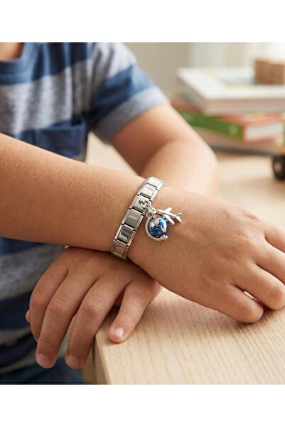 bijoux uniques سوار إيطالي من الفولاذ على شكل طائرة للأولاد
