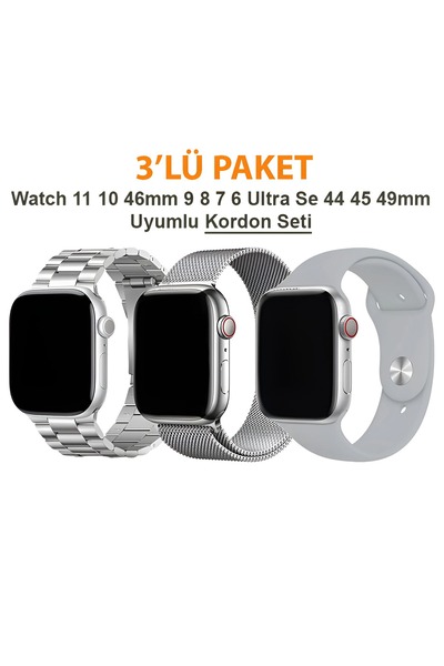 Dexmon Watch 11 10 9 8 7 6 SE - 38 40 41 42mm Uyumlu 3' Lü Silikon + Metal Ko...