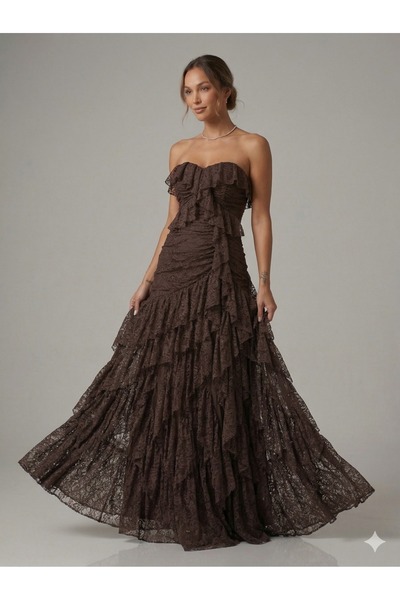 centilmen FOR COSTUME Işıltılı Asimetrik Fırfırlı Abiye 10429