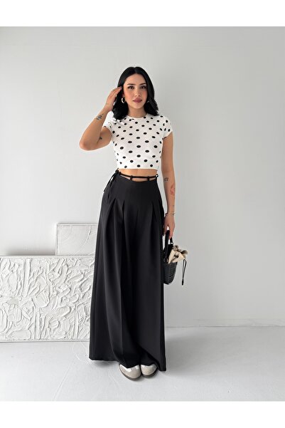 b buhari bykoc Δέσιμο στην ψηλή μέση Λεπτομέρεια με φερμουάρ Φαρδιά μπατζάκια...