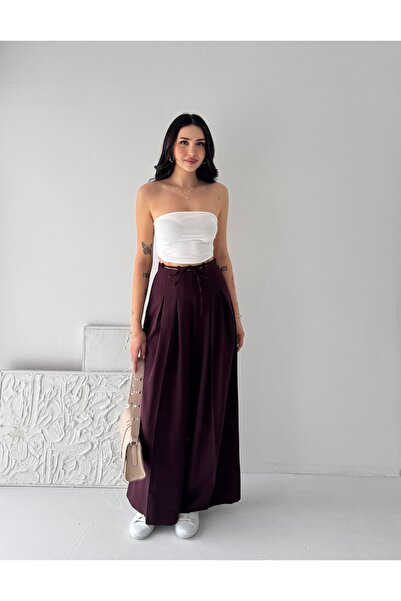b buhari bykoc talie înaltă Legătură detaliu cu fermoar wide-leg pantaloni pa...
