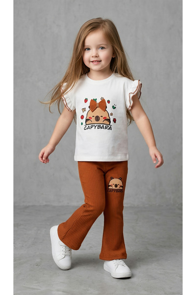 Beray Bebe Κοριτσίστικο μπλουζάκι με στάμπα καπιμπάρα και βολάν στα μανίκια κ...