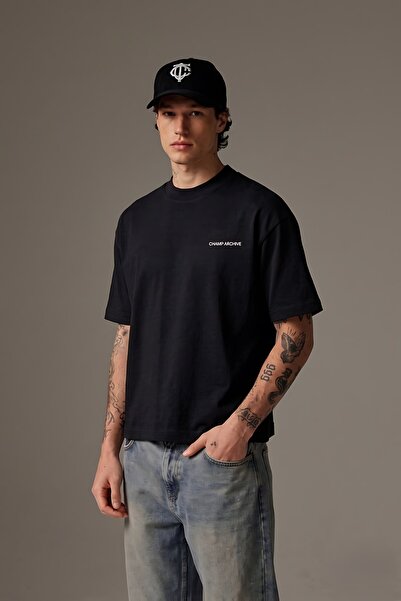 GIA - ART Tricou oversize pentru bărbați CHAMP ARCHIVE imprimat negru – Decol...