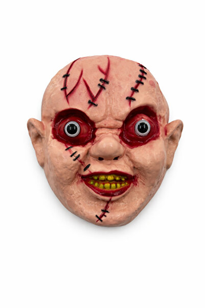 PARTİPORT Korku Maskesi Dikişli Yüz Maskesi Halloween Parti Maskesi Arkadan B...